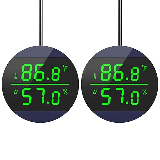 QZQ Reptile Thermometer and Humidity Gauge, LED Digital Thermometer Hydrometer, Reptile Tank Accessories for Bearded Dragon, Crested Gecko, Snake, Lizard, USB Power Supply (2 Pack Blue) by QZQ