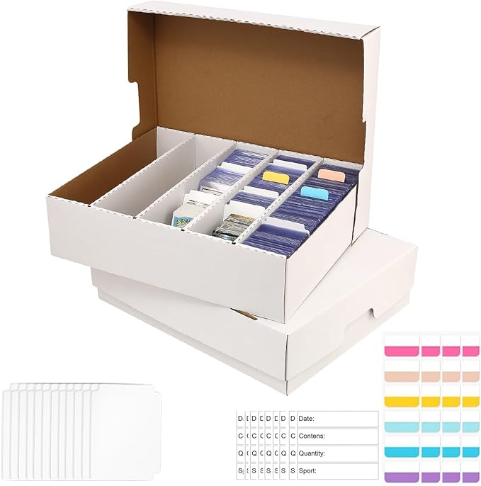 Sports Card Box 5 Row 3200 Count,Cardboard Card Storage Box with Divider Bulk Card Storage Baseball Card Boxe,Sports Cards Storage Box for Card Game Storage Box for PKMN/TCG/Magic/Mtg(2Pack) by BIU-BOOM