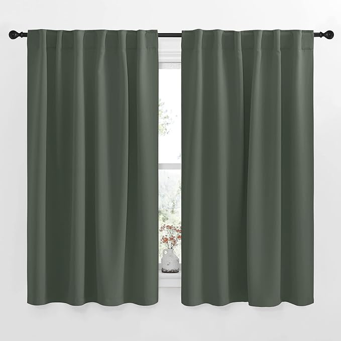 NICETOWN Blackout Curtain Panels for Living Room - (Dark Mallard Color) 52x63 inch, 2 Panels Set, Room Darkening Blackout Drapes for Window by NICETOWN