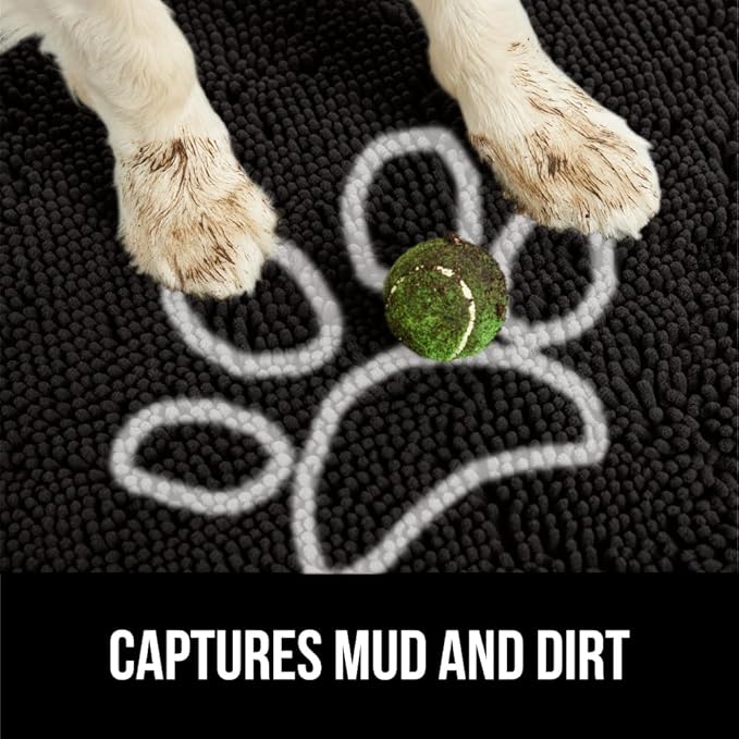 GORILLA GRIP SOAKSTOPPER Dog Door Mat, 30x20 Machine Washable Rug Absorbent Doormat Captures Moisture Mud Dirt, Quick Dry Soft Chenille Entryway Rugs Indoor Entrance Mats for Dog Paws, Black White - Image 3