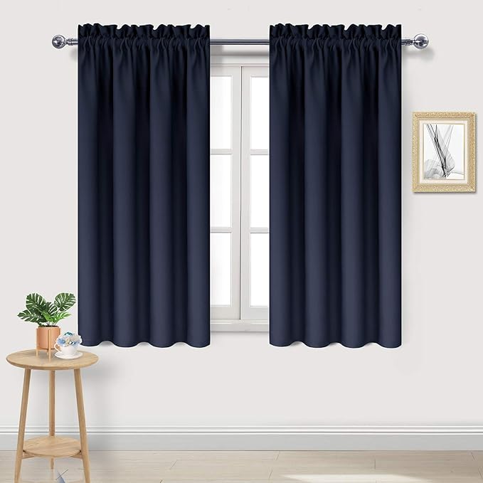 DWCN Navy Room Darkening Blackout Curtains - Thermal Insulated Privacy Energy Saving Window Curtain Drapes 38 x 54 inch Length, Set of 2 Bedroom Living Room Curtains by DWCN