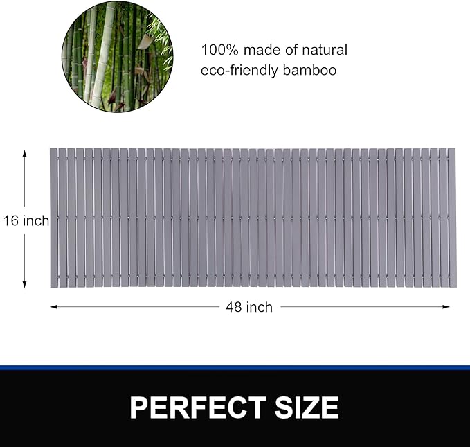 Bath Mat Bathroom Runner Long Large Rugs Floor Wood Shower Bathtub Waterproof Non Slip Accessories 16x48 Inch Easy to Clean, Striped Grey, 1 pc - Image 2