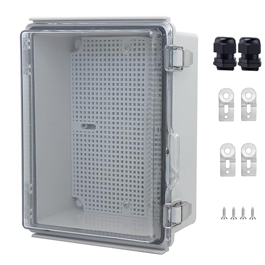 IP67Junction Box, ABS Plastic Outdoor Waterproof Box Electrical Enclosure with Stainless Steel Latch, Hinged Cover Electric Box with Mounting Plate 8.3"x6.3"x3.9" by LuSumtly