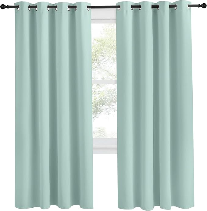NICETOWN Kitchen Blackout Window Curtain Panel, Aqua Blue, 1 Panel, 55 by 78 inches Long, Home Fashion Thermal Insulated Solid Grommet Room Darkening Drape for Apartment - Image 2