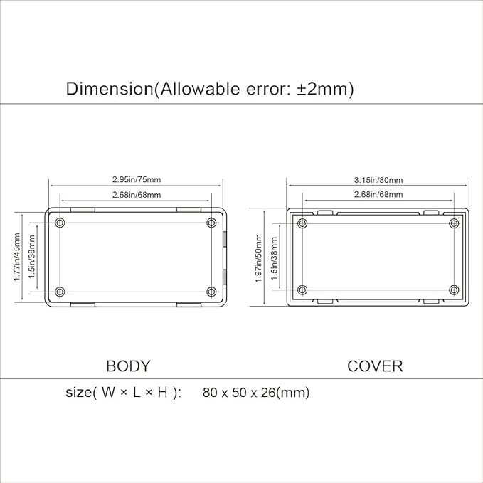LeMotech Project Box 10 Pieces ABS Plastic Electrical Project Case Small Junction Box for Electronics Black 3.1 x 2.0 x 1.0 inch (80 x 50x 26 mm) - Image 7