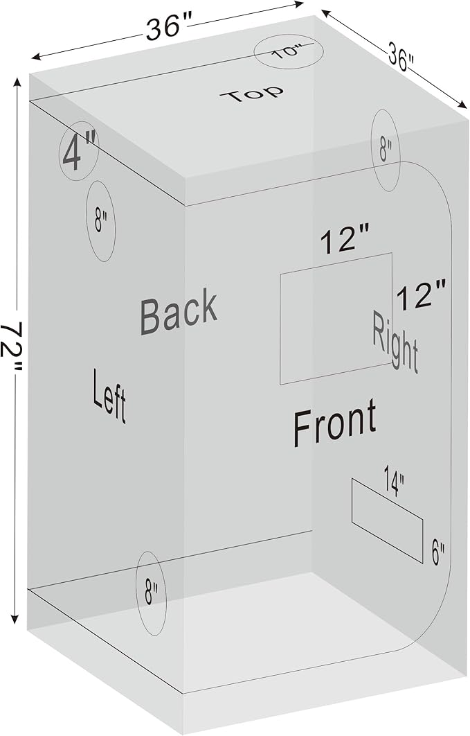Grow Tent 36"x36"x72" 600D Mylar Hydroponic High Reflective Grow Tents for Indoor Plant Growing 3x3 - Image 8