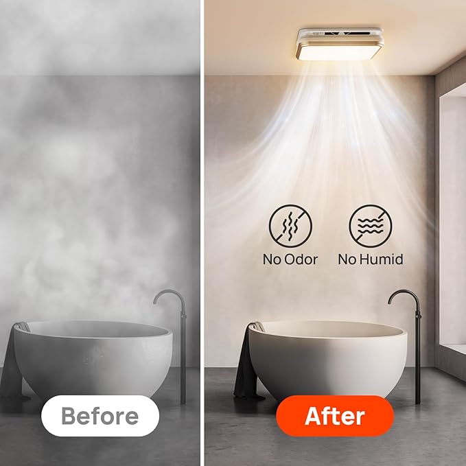 Consciot Bathroom Exhaust Fan with Light, 110/160 CFM Adjustable, 0.8/1.0 Sone, suitable for mounting hole 11.39 x 10.42 inches, Bath Ventilation Fan with 1500Lm LED Light 3CCT Selectable & Nightlight - Image 6