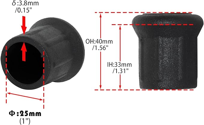 Flyshop 1", 25 mm, Patio Round Chair Leg Caps, Furniture Table Feet Covers Floor Protectors, Non-Marking Straight Type Frosted Synthetic Rubber Legs Tips, 8 Pack, Black - Image 2