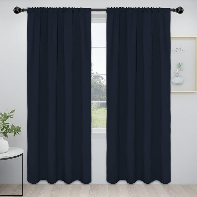 Easy-Going Rod Pocket Blackout Curtains for Bedroom, Room Darkening Window Curtains for Living Room, Thermal Insulated Noise Reduction Solid Window Drapes, 2 Panels(52x84 in, Navy) by Easy-Going