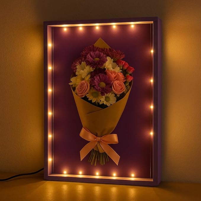 Shadow Box with LED Light Dried Flowers Changeable Artwork Photos Display & Storage Frame Wall-mounted & Tabletop Display Shadow Box(Lilac) by LuxRound