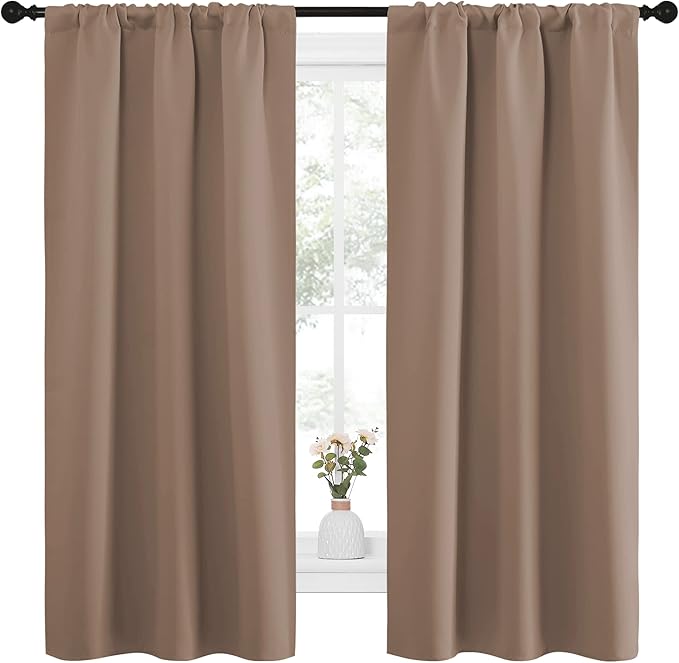 NICETOWN Kitchen Window Blackout Curtains - Window Treatment Thermal Insulated Rod Pocket Small Blackout Draperies/Drapes for Bedroom/Kitchen (Cappuccino, Set of 2, 34 in x 63 in (W x L)) - Image 2