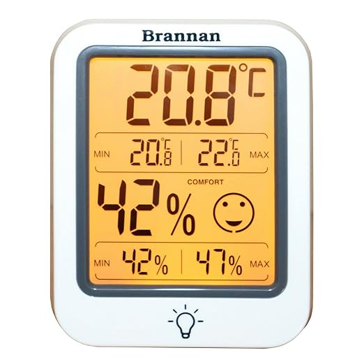 Brannan Digital Room Thermometer Hygrometer Indoor Humidity Meter Accurate Temperature Max Min Recording Backlight LCD Display Monitor Home Office Baby Room Nursery Greenhouse by Brannan