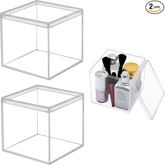 KissYou Acrylic Box Clear Boxes with Lids 2 Packs Display Case Christmas Party Decoration Plastic Square Cube Candy Boxes by KissYou