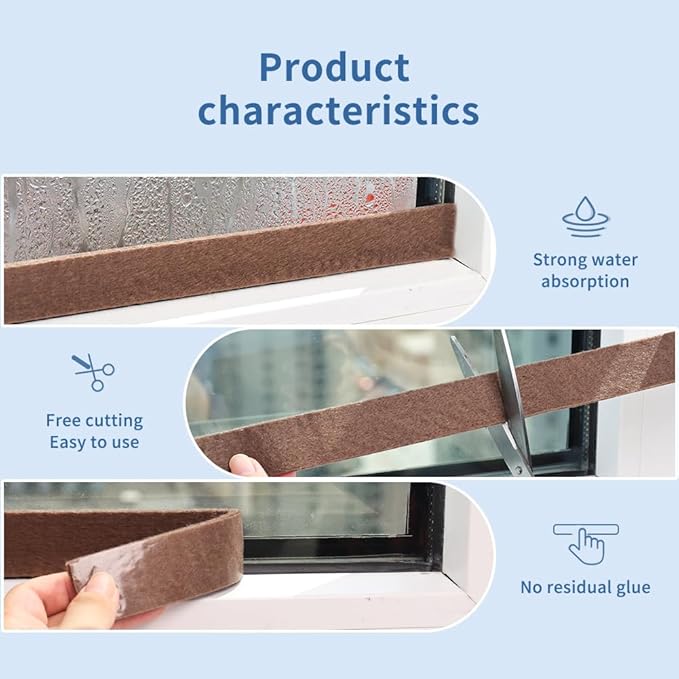 Moisture Absorbent Tape for Window Sill (1.18” x 13’) Brown Condensation Drip Strip Reusable, Prevents Small Lakes for Home - Image 7