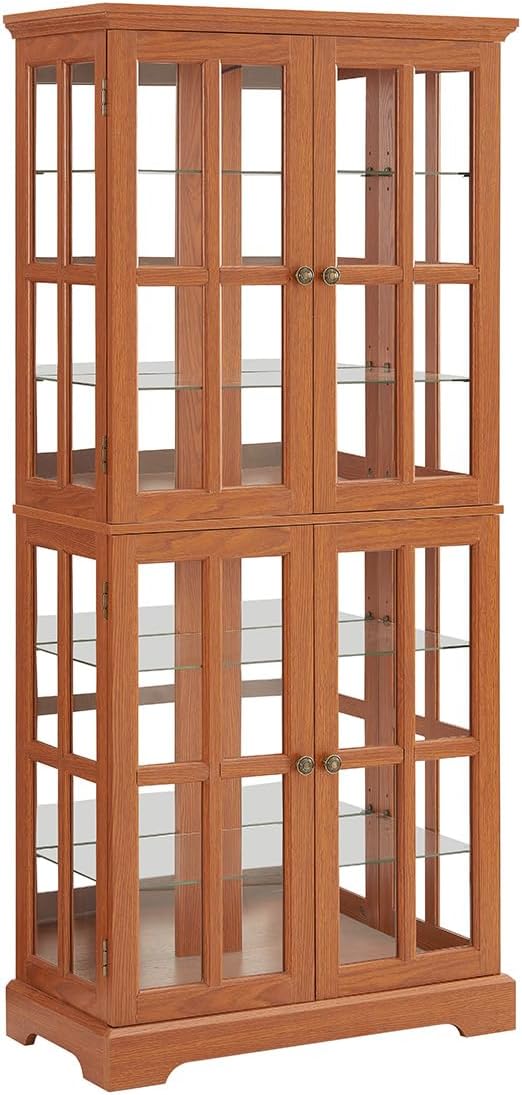 Lighted Glass Curio Cabinet with Lights & Adjustable Shelves,Curio Display Cabinet with Wood Frame & Glass Door,Corner Antique Display Case for Kitchen,Living Room,Office by Unknown