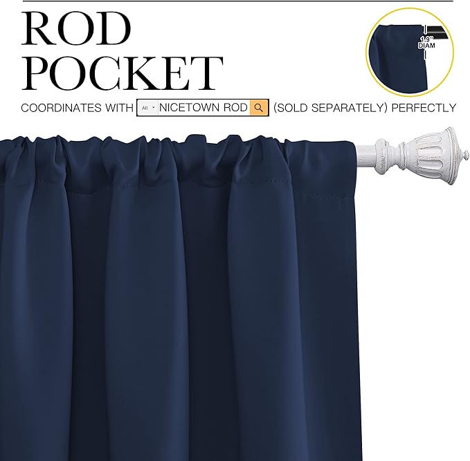 NICETOWN Curtains Blackout Draperies - Home Fashion Thermal Insulated Solid Drape Panels for Kid's Room, Privacy Window Dressing (Navy, 1 Pair, 42 inches x 45-Inch) - Image 3