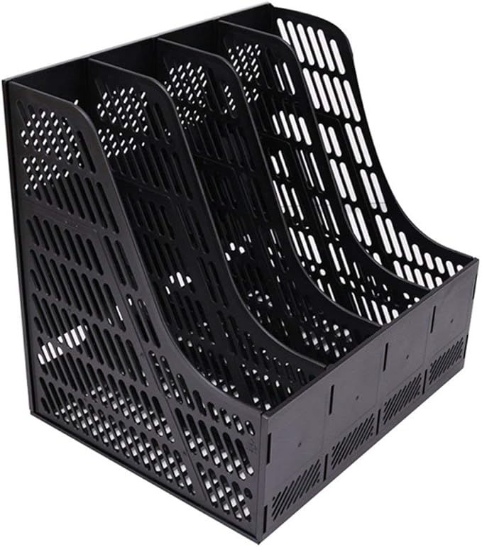 SAYEEC Desktop Magazine Holder Desk File Organizer 4 Compartments Vertical File Dividers Book Holder Frames Document Cabinet Rack Storage Organizer Box for Home Office School Black - Image 3