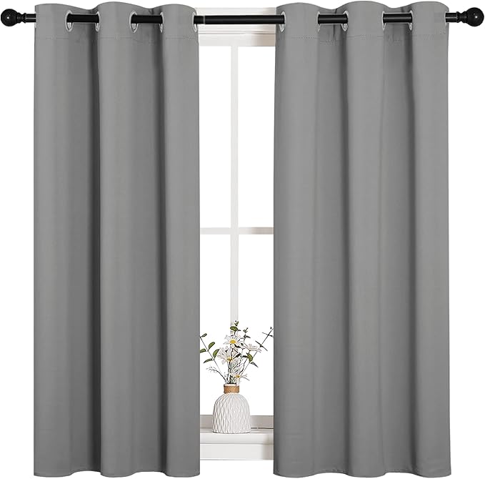 NICETOWN Silver Grey Blackout Curtain Panels for Bedroom, Thermal Insulated Grommet Top Blackout Draperies and Drapes for Basement (2 Panels, W34 x L45-inch) - Image 2