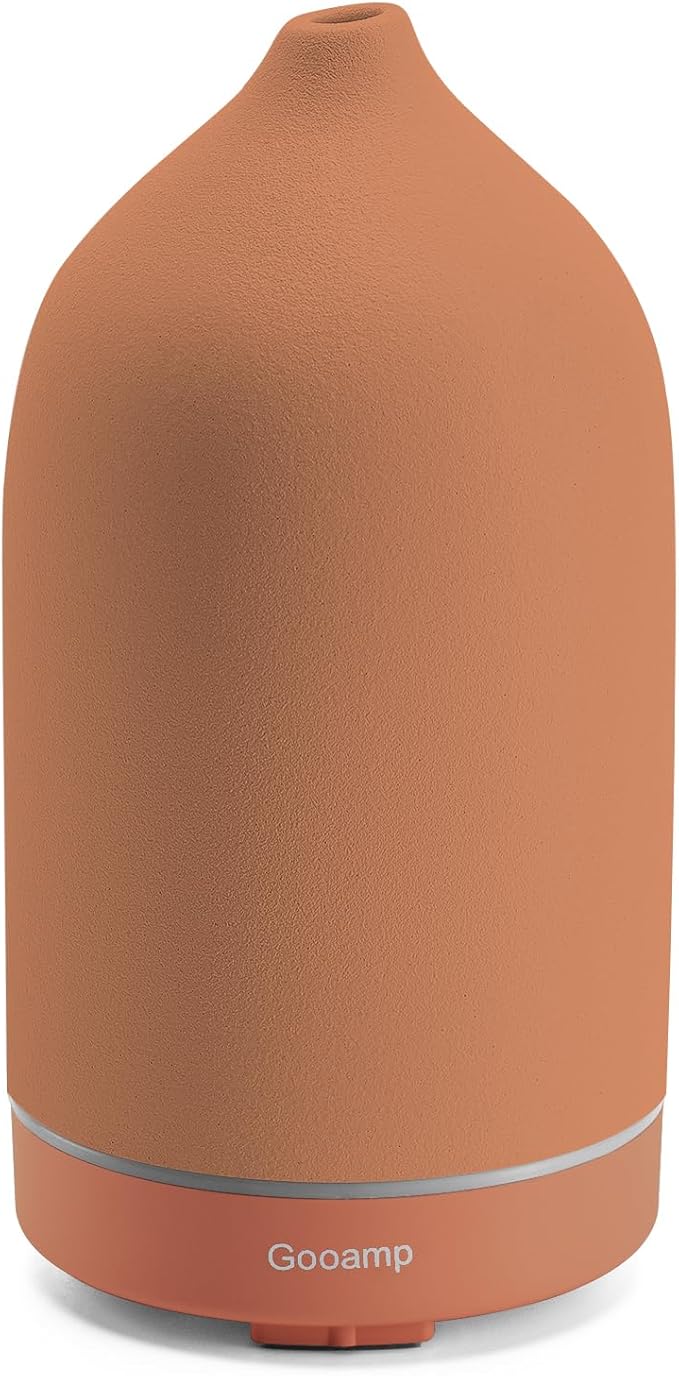 200ML Ceramic Essential Oil Diffuser - Ultrasonic Aromatherapy & Humidifier with 7-Color LED Lights, Auto Shut-Off, Brown, 1H/3H/6H Timer | Scent for Home,Office,Yoga by Gooamp