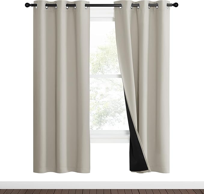 NICETOWN Natural Blackout Curtains 70 inches Long, 2 Pieces, 37" Wide Each Panel, Full Light Blocking Drapes with Black Liner for Nursery, Noise Reducing Thermal Insulated Draperies for Doorway by NICETOWN