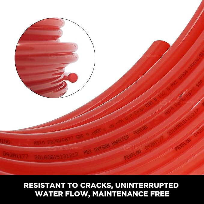 Supply Giant Oxygen Barrier PEX-B Pipe 1 Inch x 100 Feet Coil, Red Tubing for Radiant and Hydronic Heating Systems, Non-Potable Water Pipe for Winter Season - Image 4