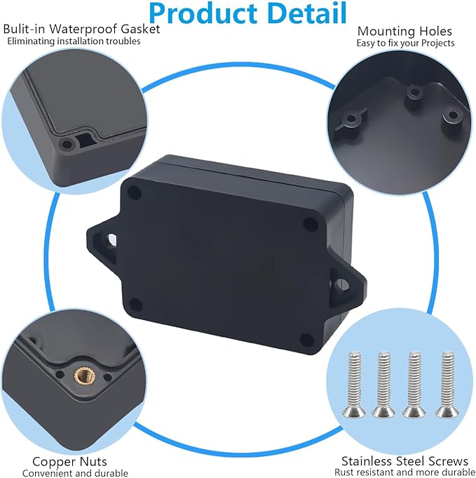 Project Box, Project Boxes Plastic Electric Project Case Junction Box Power Case for Electronic Project with Fixed Ear 3.3x2.3x1.3inch (83 x 58 x 33 mm) - Image 7