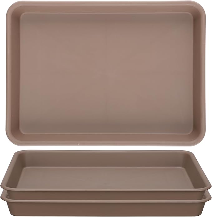 GREANER Brown Plant Saucers for Indoors, 11 Inch Heavy Duty Seedling Starter Trays No Holes, Pebble Tray for Plant Humidity(Set of 3) by GREANER