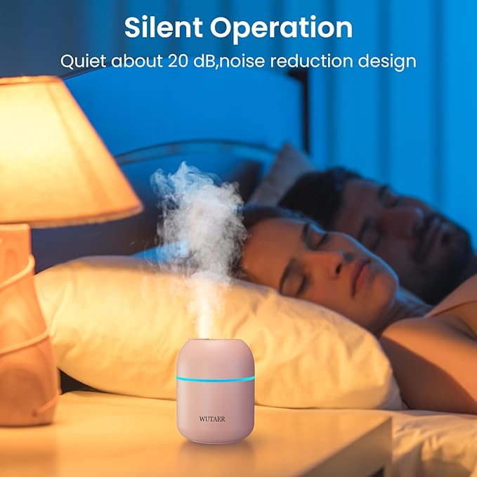 Portable Small Humidifier, WUTAER USB Personal Desktop Humidifier for Car, Office Room, Bedroom, Auto Shut-Off, 2 Mist Modes, Super Quiet(220ml, Pink) - Image 4