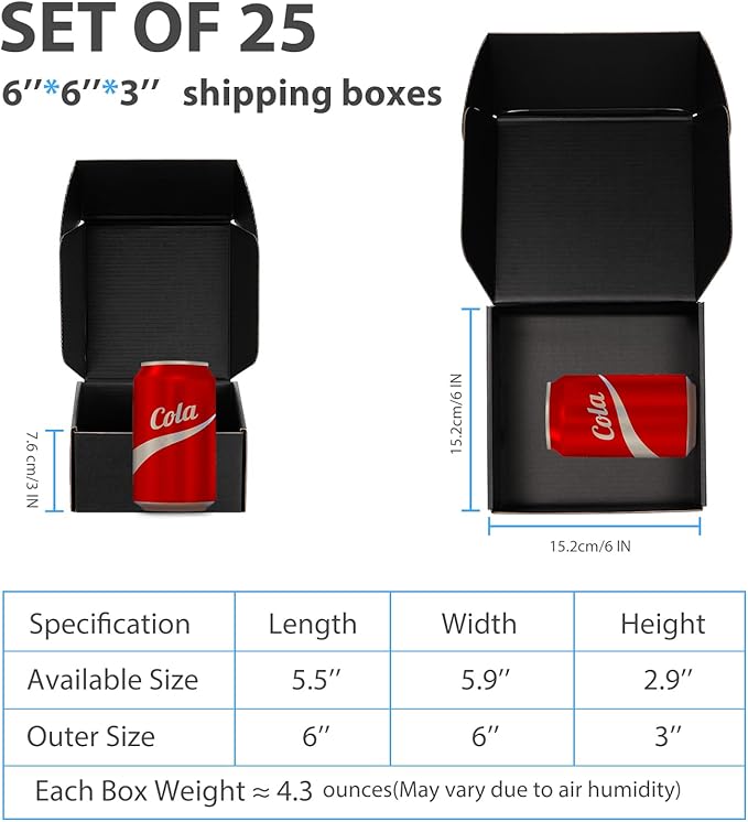 Small Shipping Boxes 6x6x3 Inch (25 Pack) - Sturdy Black Corrugated Cardboard Boxes for Small Business, Ecommerce, Mailing & Packaging | Recyclable Gift & Storage Boxes - Image 2