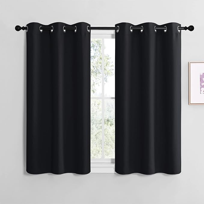 NICETOWN Blackout Curtain Panels for Bedroom, Black, 2 Panels, W29 x L30-inch, Thermal Insulated Grommet Top Blackout Draperies and Drapes for Basement by NICETOWN