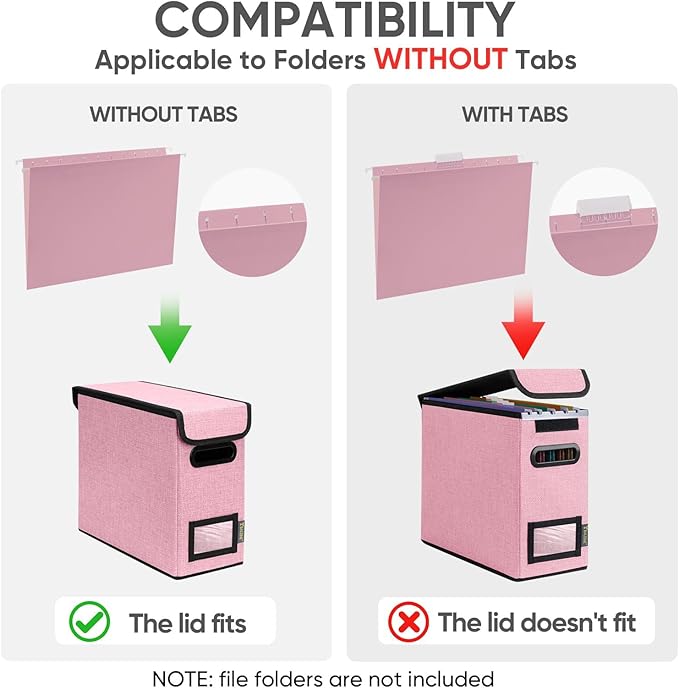 BALEINE File Organizer Box with Lid, Collapsible File Folder Organizer with Plastic Slide, Hanging File Folder Box for Office Document Storage (1 Pack, Pink, S) - Image 3