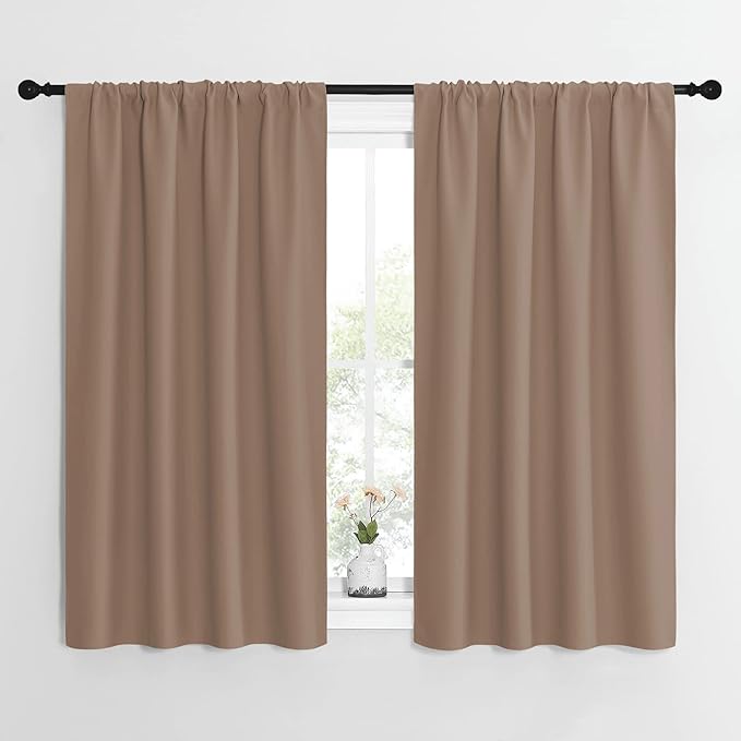 NICETOWN Kitchen Window Blackout Curtains - Window Treatment Thermal Insulated Rod Pocket Small Blackout Draperies/Drapes for Bedroom/Kitchen (Cappuccino, Set of 2, 42 inches Wide by 54 inches Long) by NICETOWN
