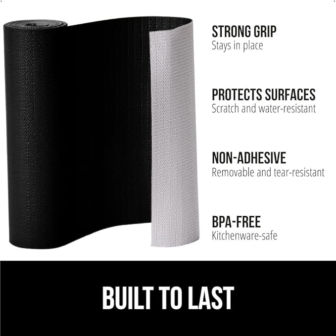 GORILLA GRIP DripGuard Shelf Liner, Non-Adhesive Drawer and Kitchen Cabinet Protector, 20x240 Inch, Strong Grip Slip Resistant Underside, Smooth Surface Liners for Cabinets, Bathrooms, Closets, Black - Image 2