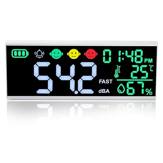 Decibel Meter 13 inches 30~130dB Sound Level Meter, Large LCD Display Wall Hanging Sound Gauge, Noise Level Detector, Decibel Monitoring Device, Time, Temperature, Humidity for Studio Classroom Home by TEKCOPLUS