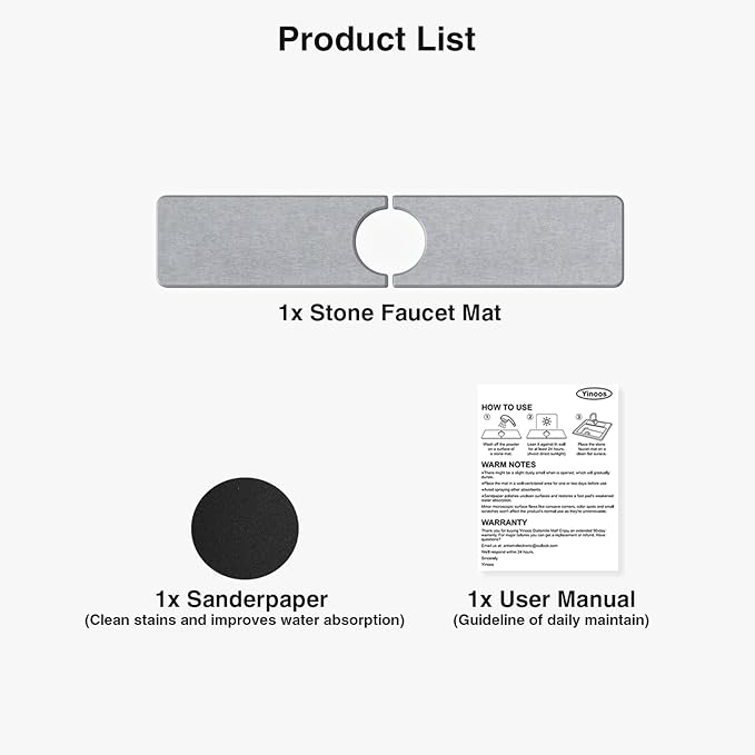 20" x 4" Stone Faucet Mat for Kitchen Sink, Quick Drying Diatomite Sink Tray, Faucet Sink Splash Guard for Prevents Moisture Buildup (Light Gray) - Image 7