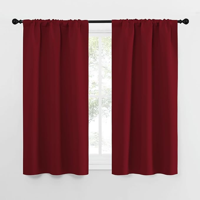 NICETOWN 50inch Curtains for Small Windows, Thermal Insulated Privacy Short Drapes for Kitchen Bathroom (Set of 2, Burgundy Red, 29" Wide) by NICETOWN