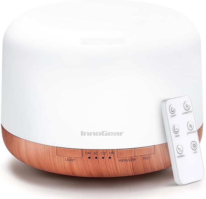 InnoGear 500ml Essential Oil Diffuser with Remote Control, Premium Ultrasonic Aromatherapy Diffusers Scent Humidifier Vaporizer Auto-Off Timer for Large Room Home, Yellow by InnoGear