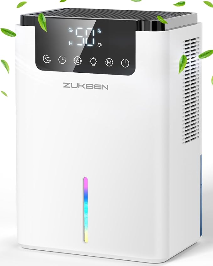 Dehumidifier,75 OZ Quiet Dehumidifier for Home Bedroom Bathroom RV Closet with Timer,Auto Shut Off,Sleep Mode,7 Colors LED Light (2200ML) by ZUKBEN