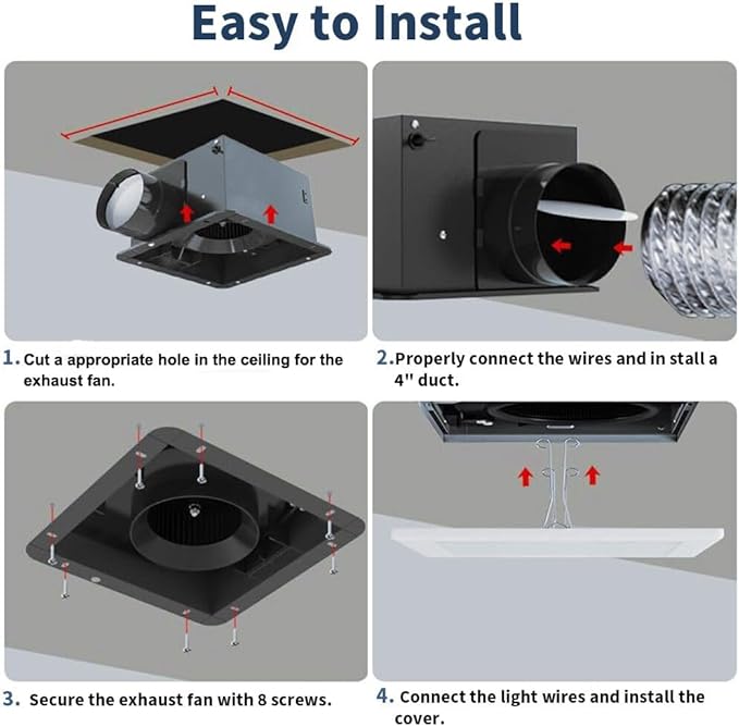 Bathroom Exhaust Fan 88CFM 1.0 Sone, Ultra-quiet Bathroom Vent Fan System Extractor Energy Saving Ceiling Exhaust Ventilation Shower Bath Fan - Image 7