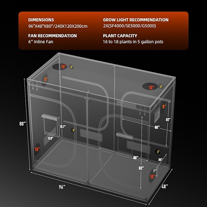 Spider Farmer 8x4 Grow Tent 2025 New, 96"x48"x80", with Hook for Controller and Power Strip, 1680D Thicken Mylar Canvas, Enlarged View Window for Indoor Hydroponic Growing for SF4000, SE5000, G5000 - Image 7