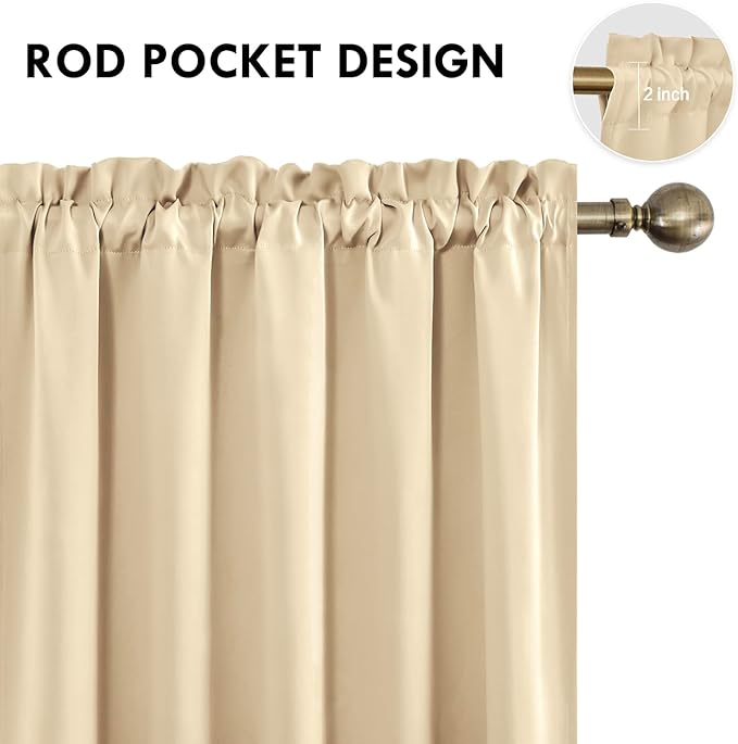 DWCN Blackout Curtains for Living Room Thermal Insulated, Energy Saving & Noise Reducing Bedroom Curtains, Beige, W 70x L 72 Inch, Set of 2 Rod Pocket Curtain Panels - Image 4