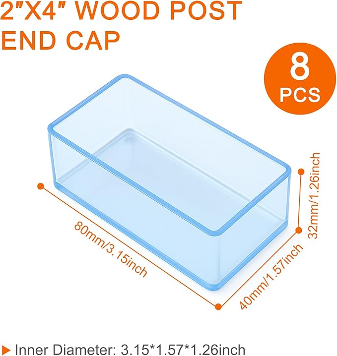 (8 PCS) 2x4 Wood Post Rubber End Caps (1.57" x 3.15") – Waterproof and Weather-Resistant Rubber Caps for Table Legs, Chair Legs, Armrests, and Outdoor Lumber Posts (Transparent) - Image 2