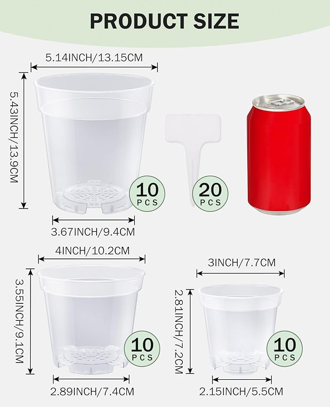 homenote Nursery Pots 30 Pack,3/4/5 Inch Plant Pot for Planting, Clear Nursery Pots for Plant,Plastic Seedling with Drainage Holes Seed Starter Flower High Transparency 20 Labels Excellent Hardness - Image 7