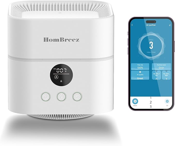 Air Purifier and Humidifier Combo for Bedroom, Covers Up to 200ft², H13 True HEPA Filter, 500ML Water Tank, Quiet Cool Mist Top Fill Essential Oil Diffuser for Baby, Pet Room, APP Control by HomBreez