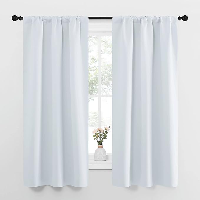 NICETOWN Greyish White Window Curtain Panels - Thermal Insulated Rod Pocket Room Darkening Curtain Sets for Bedroom (2 Panels, 34 by 63) by NICETOWN