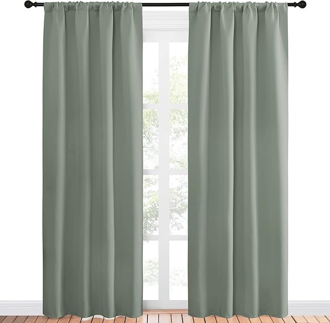 NICETOWN Window Curtains Blackout Drapes - Thermal Insulated Solid Rod Pocket Blackout Curtains/Draperies for Living Room (Greyish Green, One Pair, 42 by 84-Inch) - Image 2