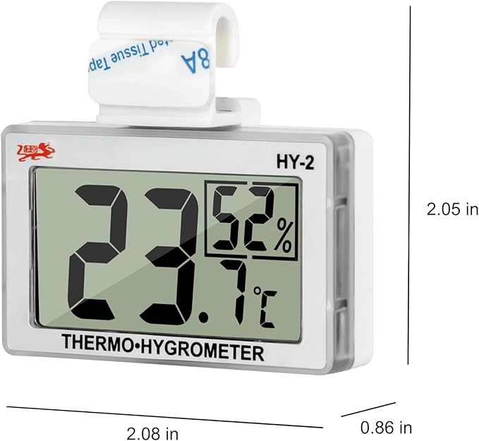 Digital Reptile Thermometer Hygrometer with Hook & Adhesive, LCD Display Temperature Humidity Gauge for Reptile Tanks, Terrariums, Bearded Dragon, Hermit Crab Accessories (-10℃~+50℃/20%-90% RH) - Image 5