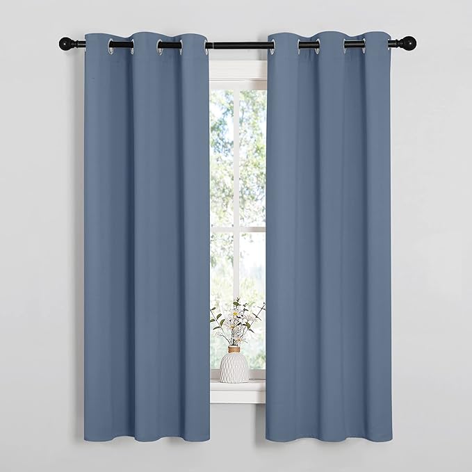 NICETOWN Kitchen Curtains Blackout Curtains & Drapes, Thermal Insulated Grommet Top Window Treatment Panels for Cupboard, Small Window (Stone Blue, 34" Wide x 63" Long, Set of 2) by NICETOWN