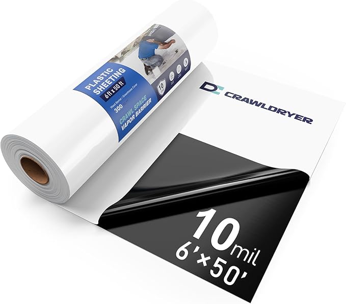 Crawl Space Vapor Barrier - 10 mil (6' x 50'), Thick Plastic sheeting, Drop Cloth Moisture Barrier Covering for Crawl Space Encapsulation, Blackout Plastic Painters Tarp, Black and White Panda Film by CrawlSpaceEncapsulation