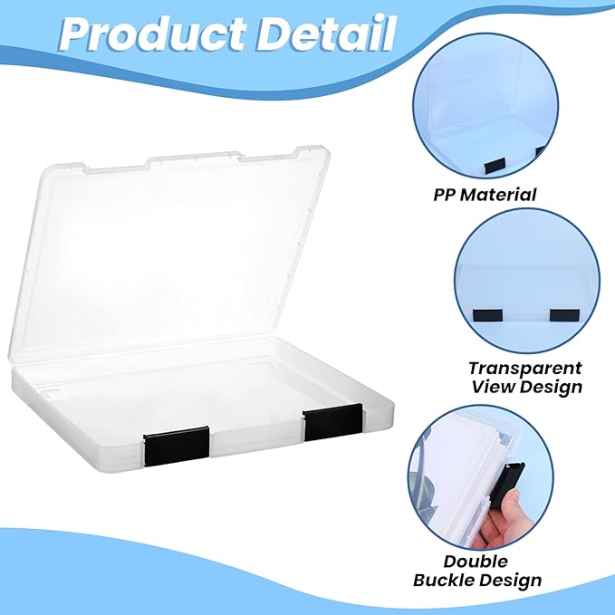 6 Pcs Clear A4 File Box Document Plastic Storage Box Paper Plastic Case Board Game Storage Containers Magazine Protector File Holder with Buckle (Black,12.4 x 9.84 x 1.18 Inches) - Image 3